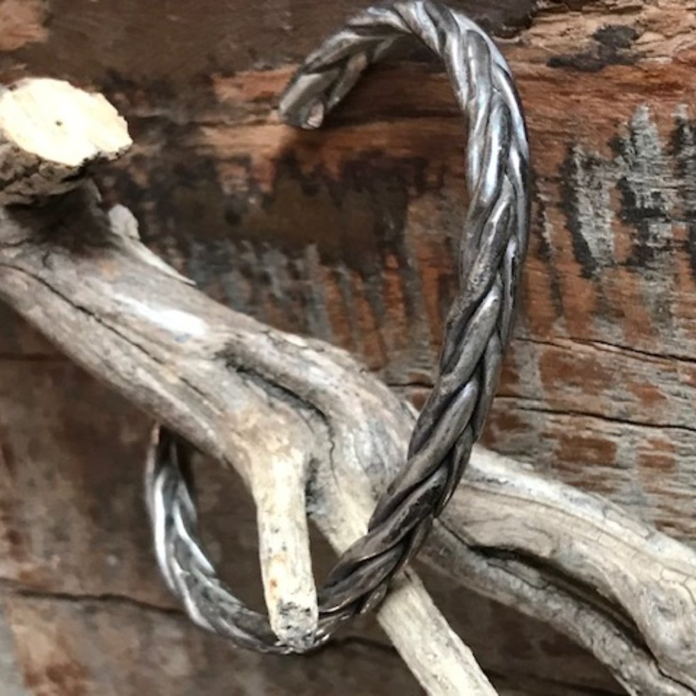 Vintage 80's STERLING SILVER Braided Cuff Bracelet - MARKED